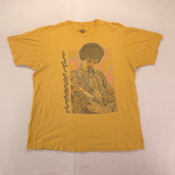 Jimi Hendrix Band Crew Neck Short Sleeve Graphic T Shirt Mens Size L Yellow - Picture 2 of 9